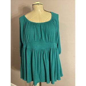 Torrid 4 (Sz 4xl) Pullover Peasant Blouse Wide Neck Elastic Waist Pleated 3/4 Sv